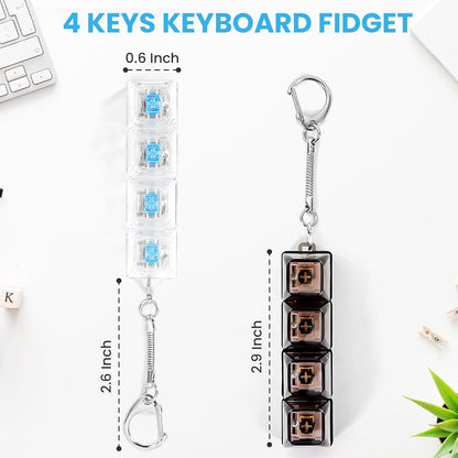2 Pcs Keyboard Fidget Toy, Loud & Silent Fidget Keychain with LED Lights, Stress Relief Clicker Fidget Keyboard, Boost Focus and Calm Anxiety for Library Office Home