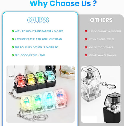 2 Pcs Keyboard Fidget Toy, Loud & Silent Fidget Keychain with LED Lights, Stress Relief Clicker Fidget Keyboard, Boost Focus and Calm Anxiety for Library Office Home