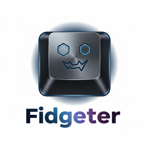 Fidgeter logo with a stylized face on a black square background